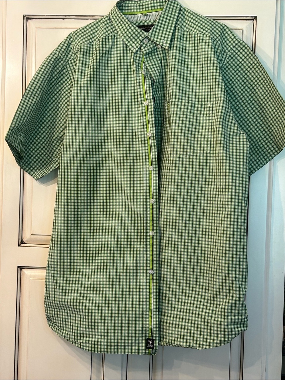 Ariat Arena-Pro Men’s Green and White Short Sleeve Button-Down Shirt - XL Tall